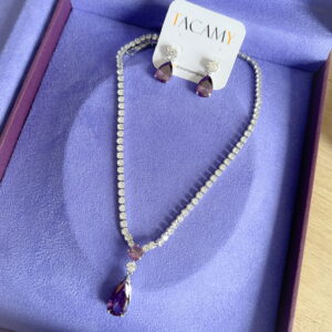 Conjunto Riviera Gota Detalhada Ametista Banhado em Prata 925