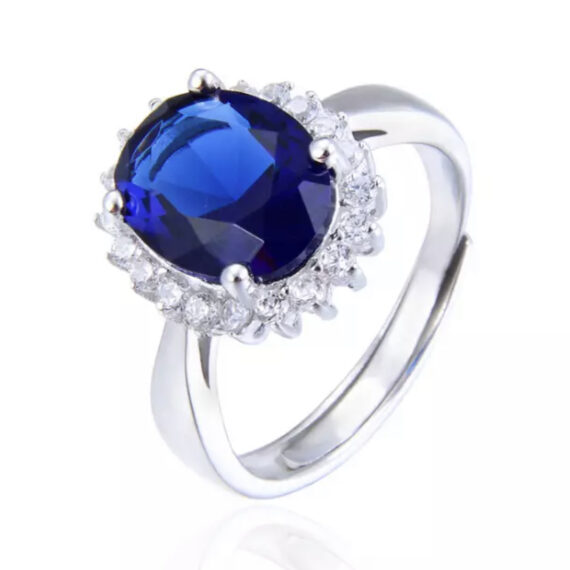 Anel Kate Oval Safira Azul Cristal Banhado em Prata 925