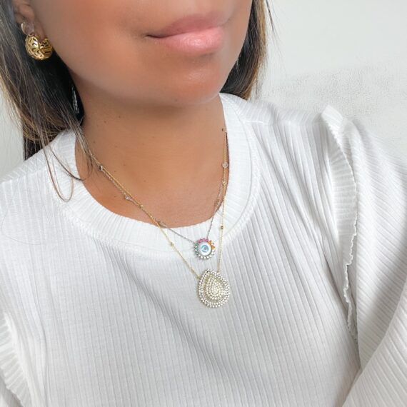 Colar Gota Cravejada Navetes com Ponto de Luz na Corrente Banhado em Ouro