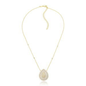 Colar Gota Cravejada Navetes com Ponto de Luz na Corrente Banhado em Ouro