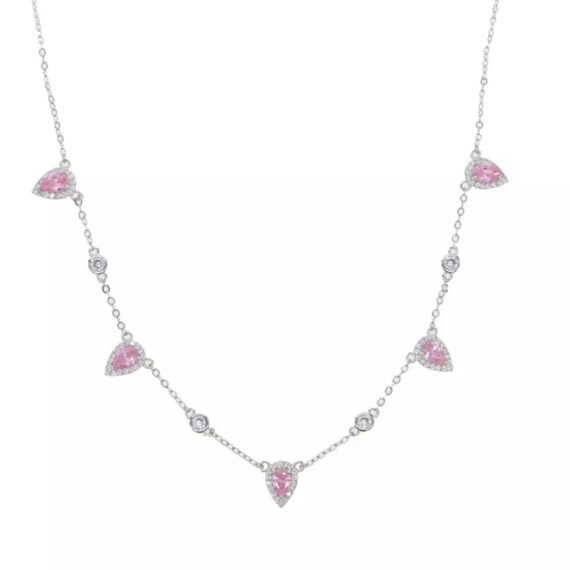 Colar Choker Gotinhas Light Pink e Ponto de Luz em Prata 925