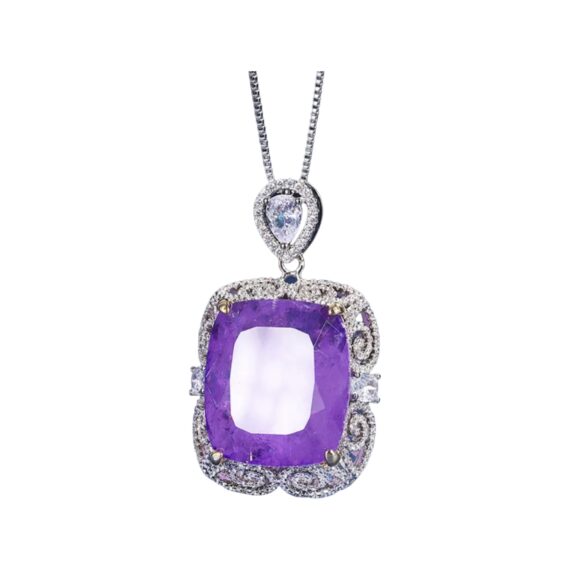 Colar Quadrado Luxo Detalhes Ultra Violeta Fusion Banhado em Ródio Branco