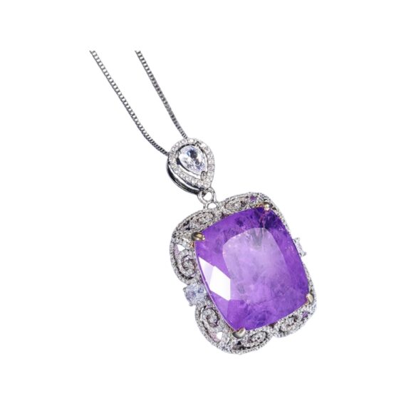 Colar Quadrado Luxo Detalhes Ultra Violeta Fusion Banhado em Ródio Branco