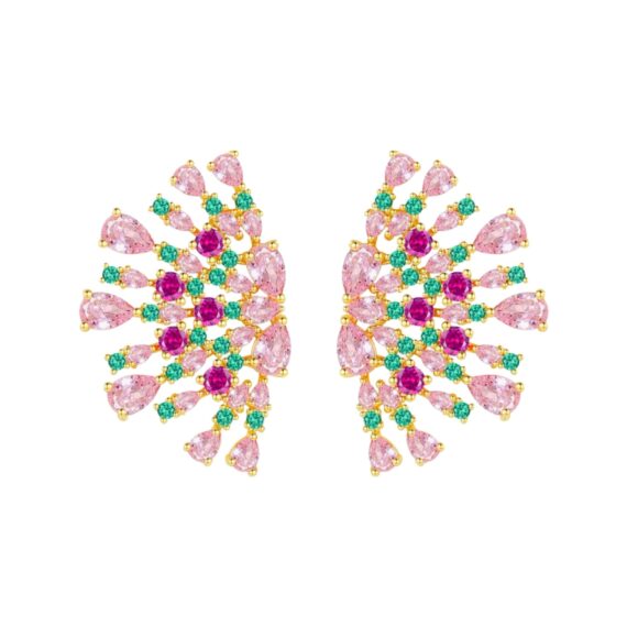Brinco Luxo Pontas Colors Light Pink Cristal Banhado em Ouro