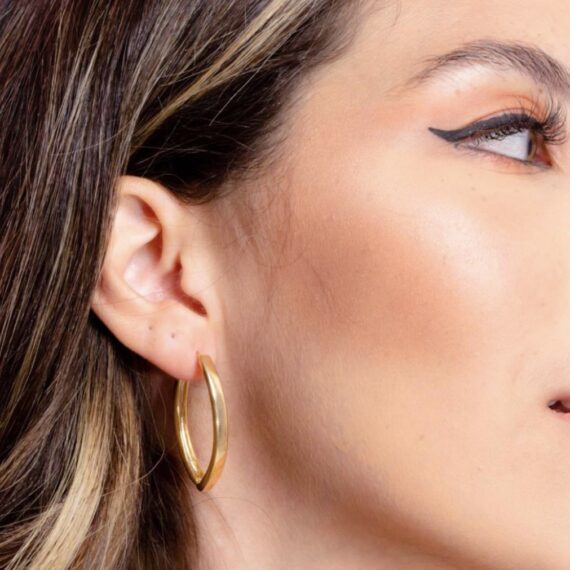 Argola Gota Losango Lisa Banhado em Ouro