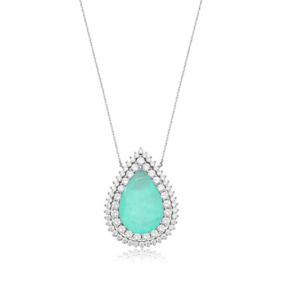 Colar Gota G New Esmeralda Colombiana Fusion  Banhado Em Ródio Branco