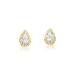 Brinco Gotinha Cravejada Cristal Banhado em Ouro