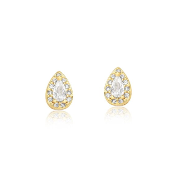 Brinco Gotinha Cravejada Cristal Banhado em Ouro