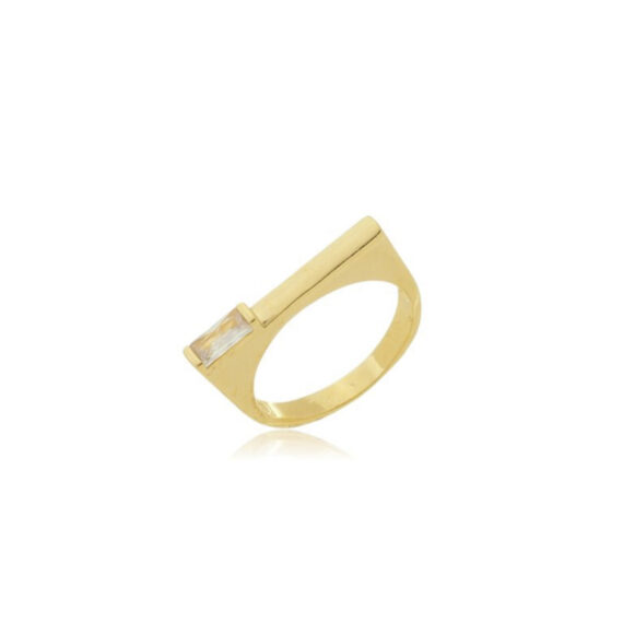 Anel Reto Detalhes Cristal Banhado em Ouro