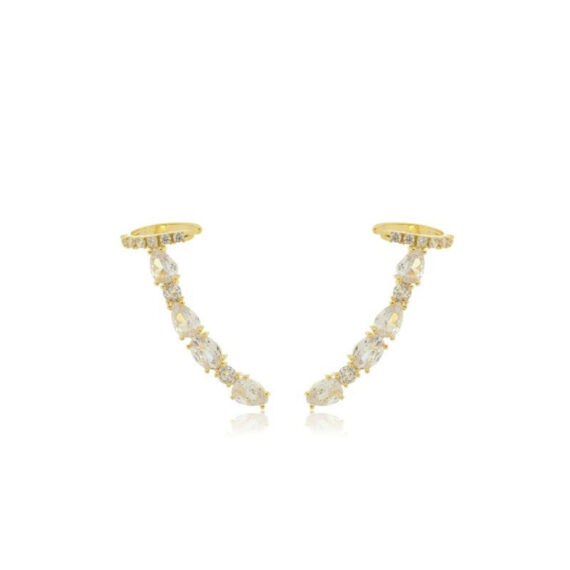 Brinco Earcuff Gotinhas e Ponto de Luz banhado em Ouro