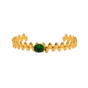 Bracelete Detalhes Liso Esmeralda Cristal Banhado em Ouro