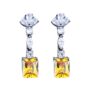 Brinco Detalhes Pingente Quadrado Heliodoro Cristal em Prata 925