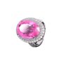 Anel Oval Pink Barbie Fusion Cravação Dupla Banhado em Ródio Branco