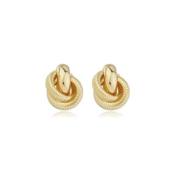 Brinco Detalhes Liso Nó Frisado Banhado em Ouro