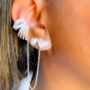 Piercing 4 Pontos Navetes Cravejada Banhada em Ródio Branco