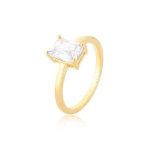 Anel Retangular Solitário Cristal Coleção Arcos Banhado em Ouro
