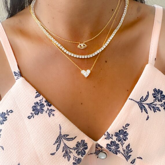 Conjunto Coração Shapes Cristal Coleção Arcos Banhado em Ouro