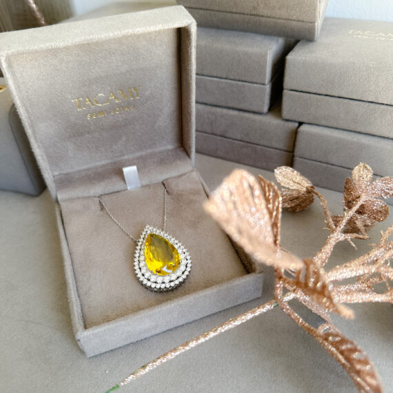 Colar Gota G New Heliodoro Cristal Banhado Em Ródio Branco