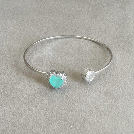 Bracelete Coração Esmeralda Colombiana Fusion e ponto de Luz Aberto em Ródio Branco