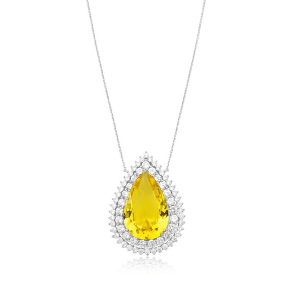 Colar Gota G New Heliodoro Cristal Banhado Em Ródio Branco