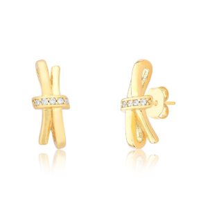 Brinco Lacinho Liso com Ponto de Luz Banhado em Ouro