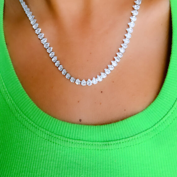 Colar Riviera Inglesa Navetes Cristal Banhado em Ródio Branco