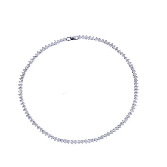 Colar Riviera Inglesa Navetes Cristal Banhado em Ródio Branco