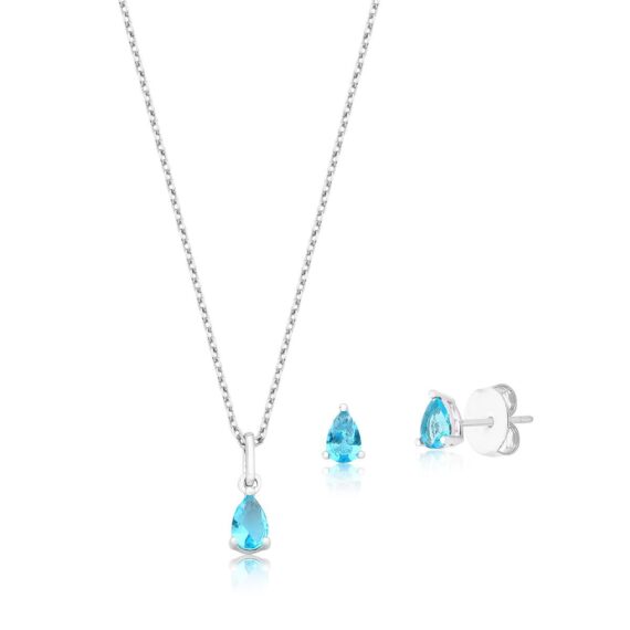 Conjunto Gotinha Aqua Cristal Banhado em Ródio Branco