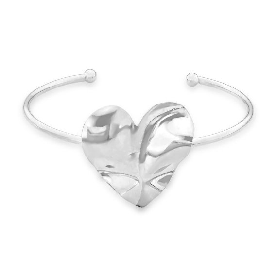 Bracelete Aberto Coração Organic Liso Banhado em Ródio Branco