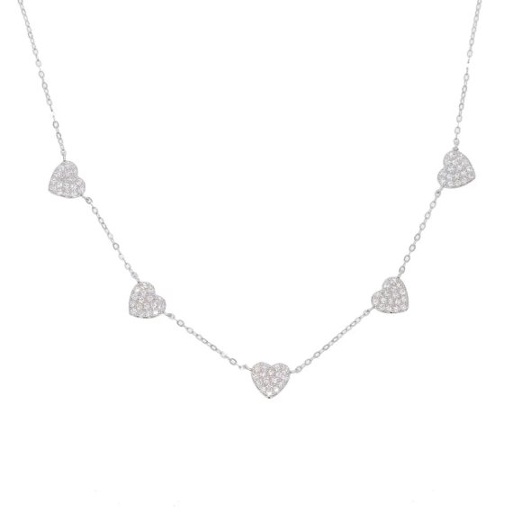 Colar Choker Corações Cravejados Prata 925