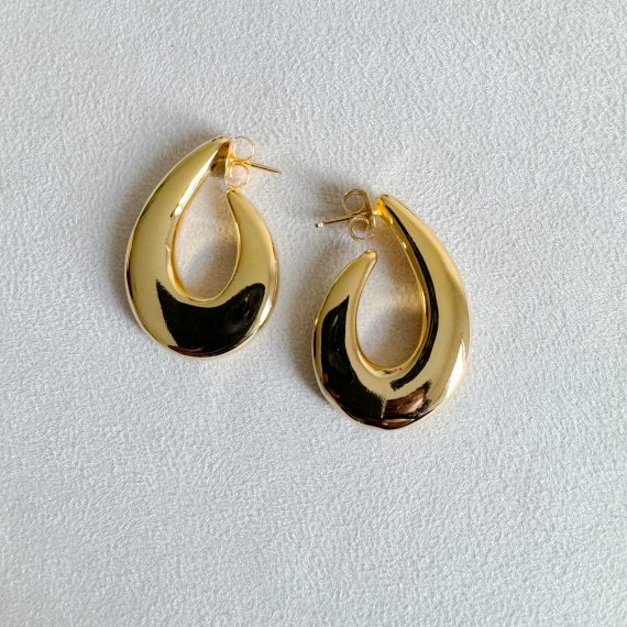Brinco Argola Gota Liso Vintage Banhado em Ouro