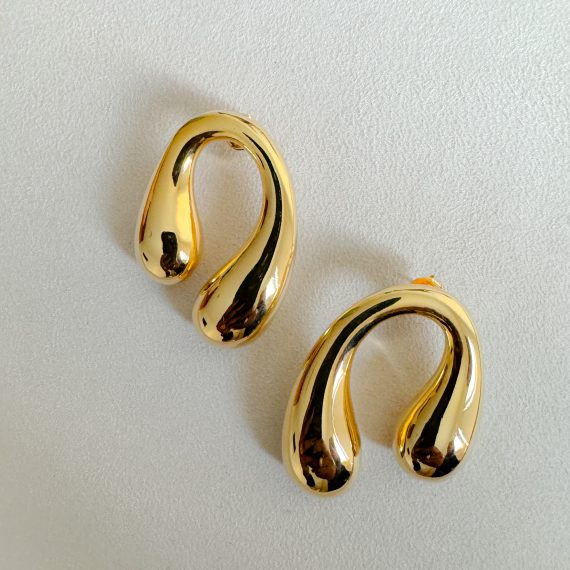 Brinco Vintage Tubo Invertido Design Banhado em Ouro