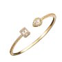 Bracelete Aberto Quadradinho e Gota Cristal Banhado em Ouro