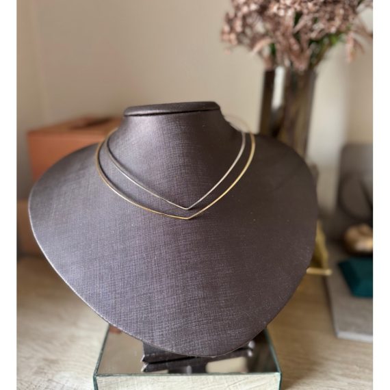 Colar Choker V Liso Banhado em Ouro ou Ródio Branco