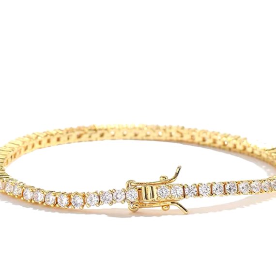 Pulseira Riviera Quadradinha 2mm Banhado em Ouro