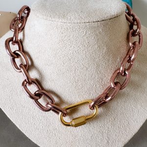 Colar Elos Mosquetão Dourado com Elos Marrom