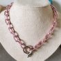Colar Elos Pink Ferradura Ródio Branco