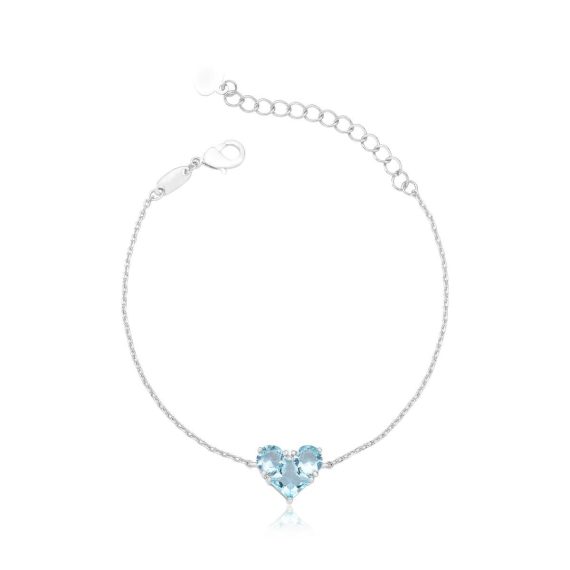 Pulseira Coração Square Acqua Marinha Cristal Banhado em Ródio Branco