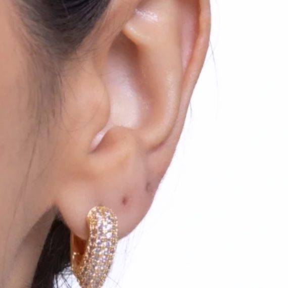 Brinco Argola Coração Cravejado um lado e liso Banhado em Ouro