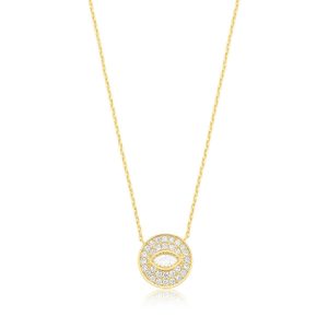 Colar Redondo Cravejado Cristal ao Meio Banhado em Ouro