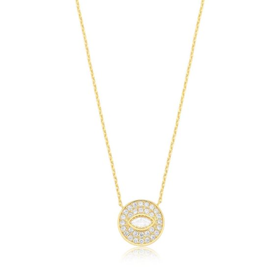 Colar Redondo Cravejado Cristal ao Meio Banhado em Ouro