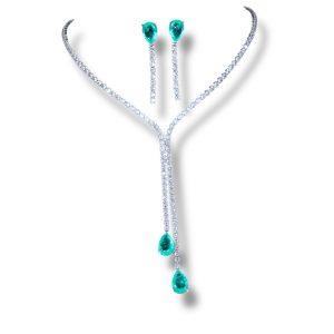 Conjunto Gravatinha Riviera Gota Esmeralda Colombiana Fusion Banhado em Ródio Branco