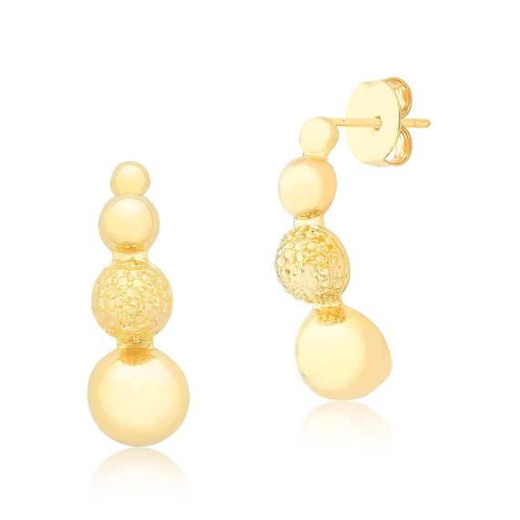 Brinco Earcuff 3 Bolas Frisadas e Lisas Banhado em Ouro