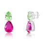 Brinco Gotas Turmalina Menta e Safira Rosa Cristal Banhado em Ródio Branco