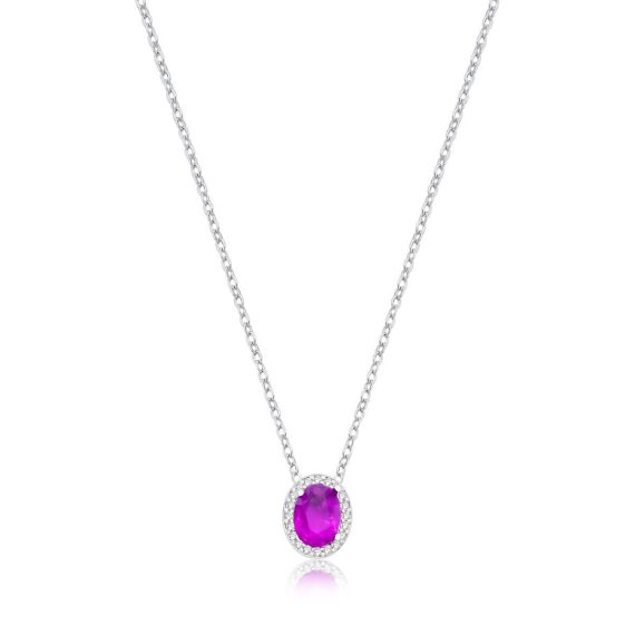 Colar Oval Safira Rosa Fusion Banhado em Ródio Branco