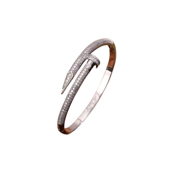 Bracelete Cravejado Prego Banhado em Ródio Branco
