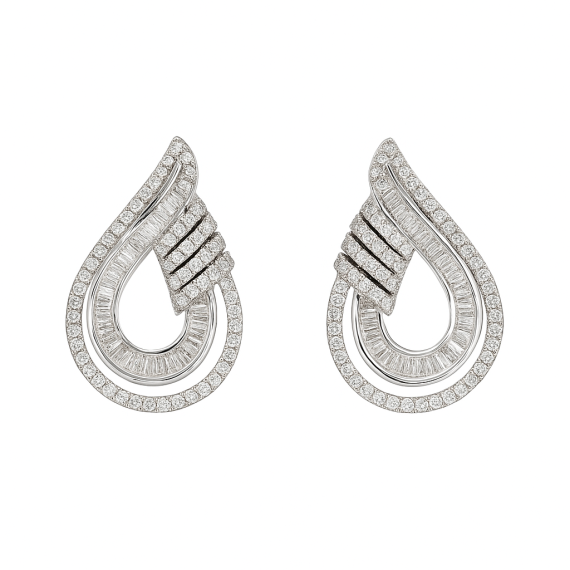 Brinco Gota Vazado Navetes Detalhes Banhado em Ródio Branco