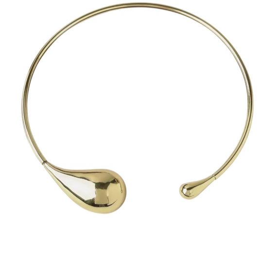 Colar Choker Aberto Liso Gotas Banhado em Ouro
