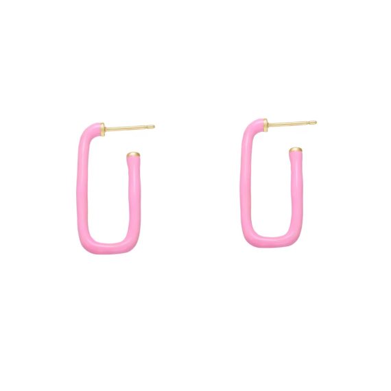 Argola Retangular Rosa Claro Neon em Ródio Branco