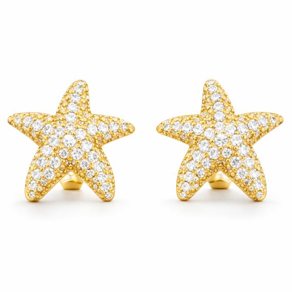Brinco Estrela do Mar Mini Cravejado Banhado em Ouro